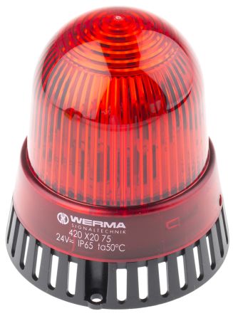 Werma 420 系列 红色灯罩 静态 LED 发声器 - 信号灯塔组合, 电子发声, 表面安装, 24 V 交流/直流
		