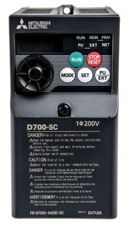 Mitsubishi FR-D720S 系列 IP20 0.75 kW 变频器驱动, 0.2 → 400Hz, 4.2 A, 200 → 240 V 交流
Mitsubishi FR-D720S 系列 IP20 0.75 kW 变频器驱动, 0.2 → 400Hz, 4.2 A, 200 → 240 V 交流