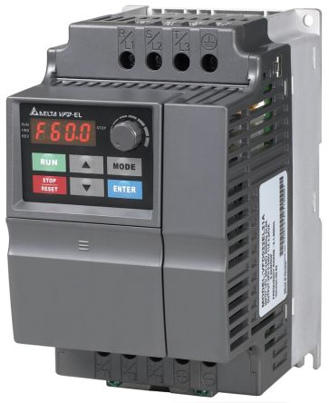 Delta VFD-EL 系列 IP20 2.2 kW 变频器驱动, 0 → 600Hz, 7.1 A, 380 → 480 V 交流, 使用于传送机、卷绕器、水泵的恒定压力控制
		