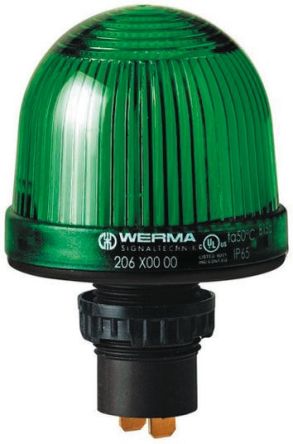 Werma 207 系列 绿色灯罩 LED, 稳定灯光 信号灯塔 20720068, 230 V 交流, 面板安装
		