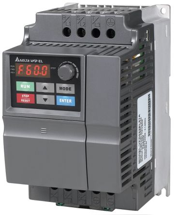 Delta VFD-EL 系列 IP20 3.7 kW 变频器驱动, 0 → 600Hz, 9 A, 380 → 480 V 交流, 使用于传送机、卷绕器、水泵的恒定压力控制
Delta VFD-EL 系列 IP20 3.7 kW 变频器驱动, 0 → 600Hz, 9 A, 380 → 480 V 交流, 使用于传送机、卷绕器、水泵的恒定压力控制