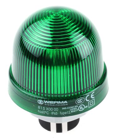 Werma 815 系列 绿色灯罩 白炽, 稳定灯光 信号灯塔 81520000, 12 → 240 V 交流/直流, 面板安装
		