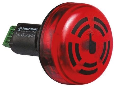 Werma 450 系列 红色灯罩 静态 LED 信号灯塔 - 蜂鸣器组合, 蜂鸣器发声, 面板安装, 30 V 直流
		
