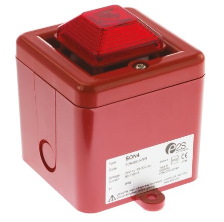 e2s SON4 系列 红色灯罩 闪光 氙 发声器 - 信号灯塔组合, 电子发声, 表面安装, 24 V 直流
		
