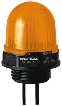Werma 230 系列 黄色灯罩 LED, 稳定灯光 信号灯塔 23030055, 24 V 直流, 面板安装
		