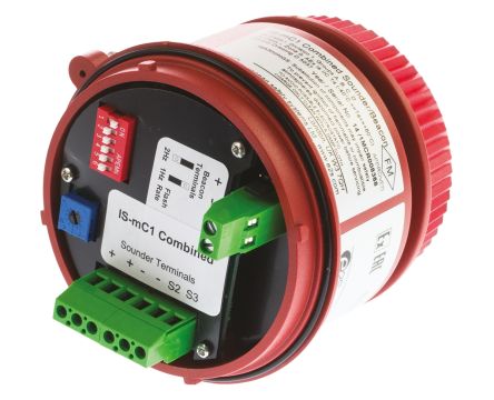 e2s IS-MC1 系列 红色灯罩 闪光 LED 发声器 - 信号灯塔组合, 电子发声, 表面安装, 16 → 28 V 直流, 100dB, ATEX认证
		