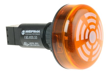 Werma 150 系列 黄色灯罩 静态 LED 信号灯塔 - 蜂鸣器组合, 蜂鸣器发声, 面板安装, 24 V 直流
		