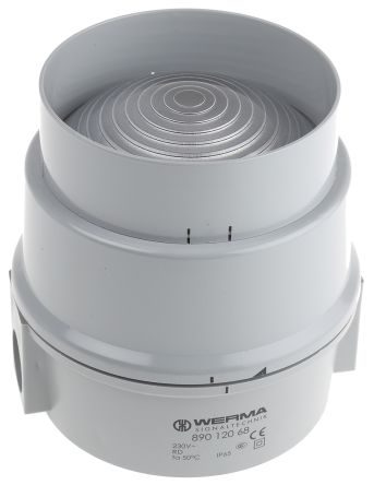 Werma 890 系列 红色灯罩 LED, 稳定灯光 信号灯塔 890 120 68, 230 V 交流, 底座安装
		